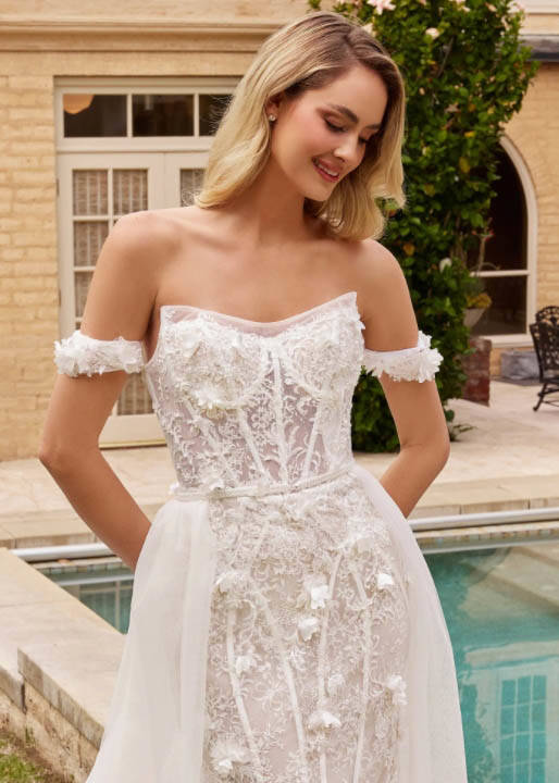 Model wearing a gown near the pool, photo 2